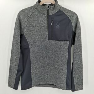 Spyder Mens Large 1/2 Zip‎ Pullover Fleece Sweater Jacket Gray/Black